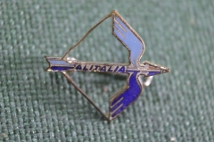 Знак значок "Самолет Авиакомпания Alitalia Алиталия". Тяж. металл, гор. эмаль. Клеймо. 1950-1960