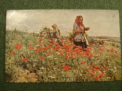 Открытка "На маковом поле. Уборка урожая". Серия 623. Краков, Польша. 1934 год.