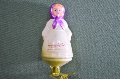 Елочная игрушка "Русская девочка в платочке, серия Дружба народов". Стекло, прищепка. СССР. #1