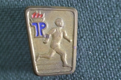 Знак, значок "JP". Спорт, бегунок. Пионерия. Тяжелый металл. ГДР #1