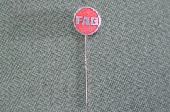 Знак значок "FAG wilhelm deumer подшипник промышленность". Тяжелый металл, горячая эмаль. Германия.