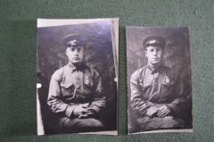 Фотография военный в фуражке. Знак ГТО. 2 шт. одним лотом. СССР. 1935 год.