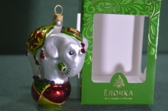Елочная игрушка из стекла "Слоник". Слон цирковой. Стекло. Клинское объединение "Елочка".