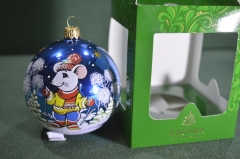 Елочная игрушка из стекла, шар "Зодиак. Мышь, мышка". Стекло. Клинское объединение "Елочка".
