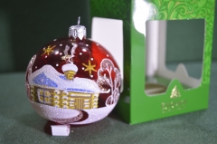 Елочная игрушка из стекла, шар "Сторожка". Деревенский домик. Стекло. Клинское объединение "Елочка".