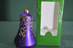 Елочная игрушка из стекла, колокольчик "Вуаль", фиолетовый. Стекло. Клинское объединение "Елочка".