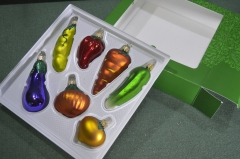 Елочные игрушки из стекла, набор "Овощи". Стекло. Клинское объединение "Елочка".