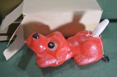 Игрушка детская, каталка "Щенок, собака". Вращающиеся глаза. Новая. Пластик. СССР. #G5