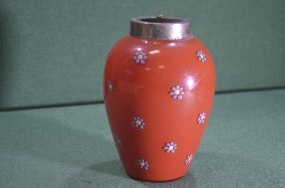 Чайница стеклянная "Цветы". Роспись. Старый Китай. 1950е.