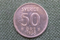 Монета 50 эре 1958 года. Серебро. Швеция.
