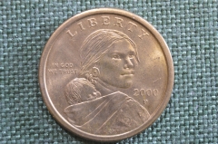 Монета 1 доллар США, 2000 год. Сакагавея, Сакаджавея. Индианка, парящий орел. One dollar, USA. #1