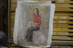 Картина "Девушка в красном платье". Холст, масло. Автор неизвестен. Размеры: 42 * 58 см.
