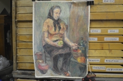 Картина "Бабушка с яблоком". Холст, масло. Автор неизвестен. Размеры: 42 * 57 см.
