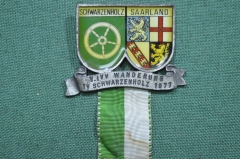 Знак маршевый туристический медаль "Wanderung schwarzenholz 1977". Саарленд, Германия