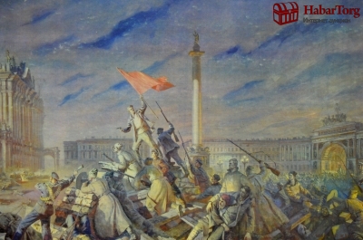 Советский плакат "Взятие Зимнего дворца". Серия "Картины к эпизодическим рассказам по истории СССР" Учебное наглядное пособие для четвертого класса. Издательство "Просвещение" 1972 г.